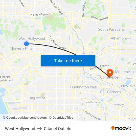West Hollywood to Citadel Outlets map