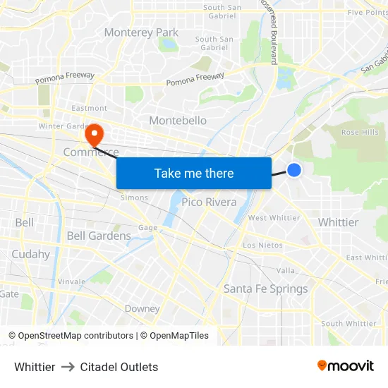 Whittier to Citadel Outlets map