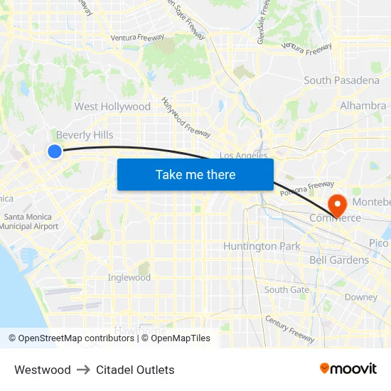 Westwood to Citadel Outlets map