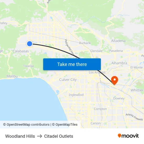 Woodland Hills to Citadel Outlets map