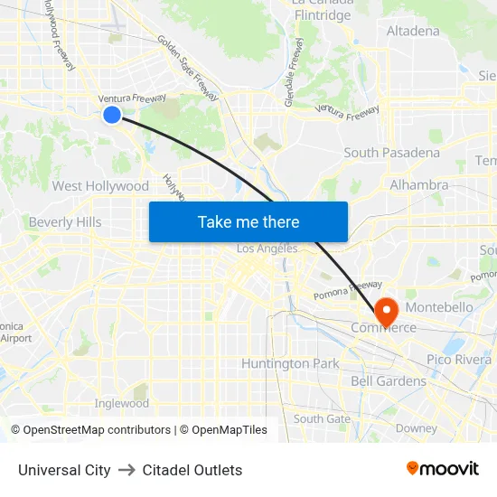 Universal City to Citadel Outlets map