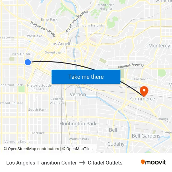 Los Angeles Transition Center to Citadel Outlets map