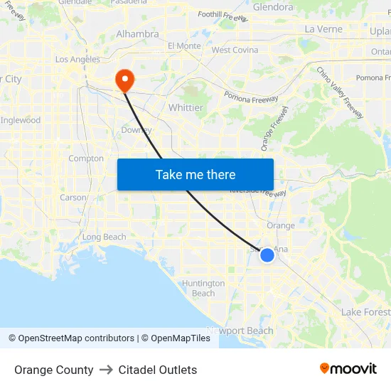 Orange County to Citadel Outlets map