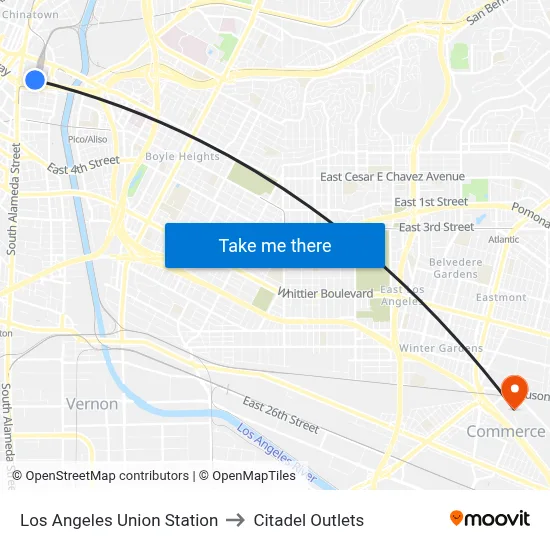 Los Angeles Union Station to Citadel Outlets map