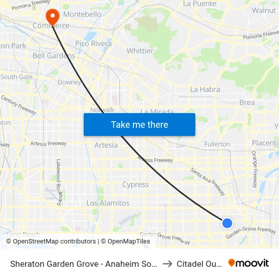 Sheraton Garden Grove - Anaheim South Hotel to Citadel Outlets map