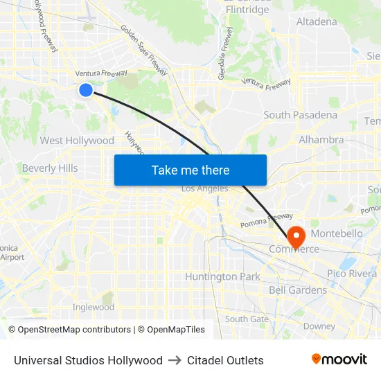 Universal Studios Hollywood to Citadel Outlets map