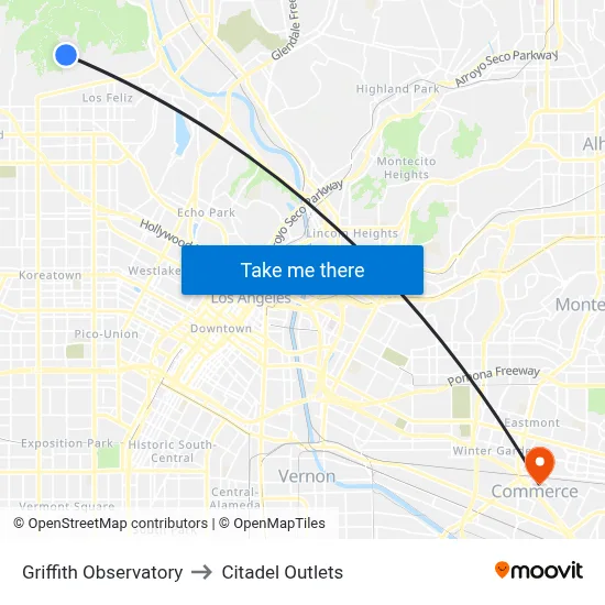 Griffith Observatory to Citadel Outlets map