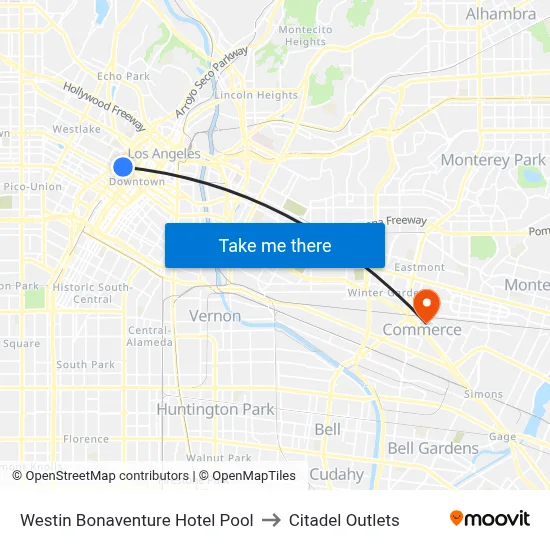 Westin Bonaventure Hotel Pool to Citadel Outlets map