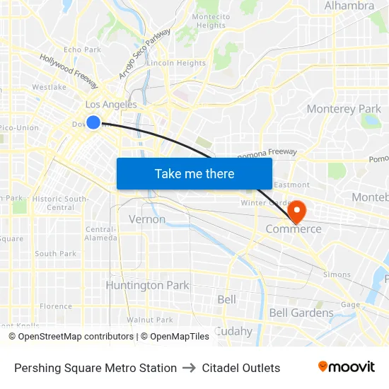 Pershing Square Metro Station to Citadel Outlets map