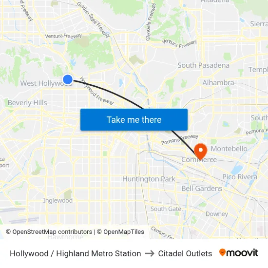 Hollywood / Highland Metro Station to Citadel Outlets map