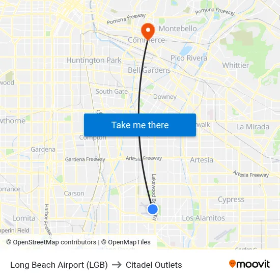 Long Beach Airport (LGB) to Citadel Outlets map