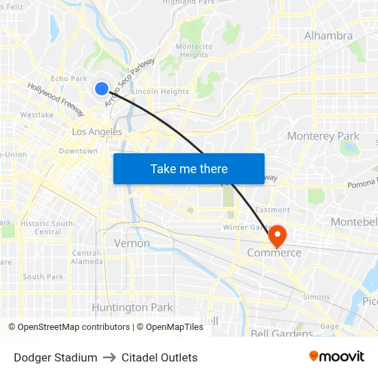 Dodger Stadium to Citadel Outlets map