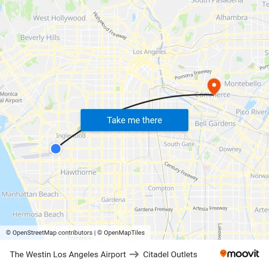 The Westin Los Angeles Airport to Citadel Outlets map