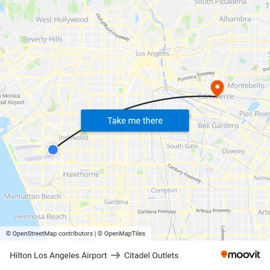 Hilton Los Angeles Airport to Citadel Outlets map