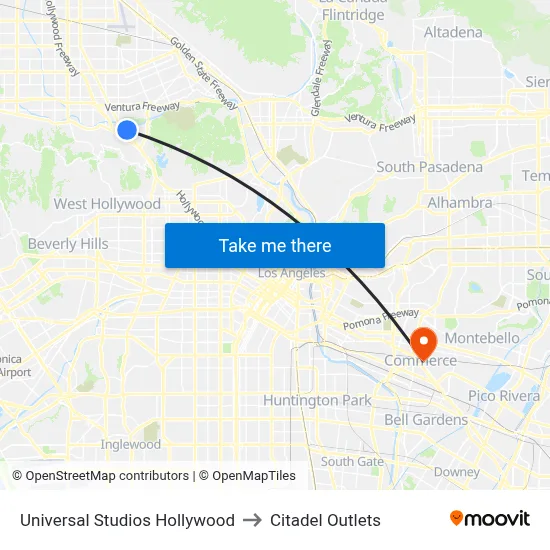 Universal Studios Hollywood to Citadel Outlets map