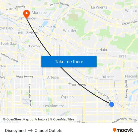Disneyland to Citadel Outlets map