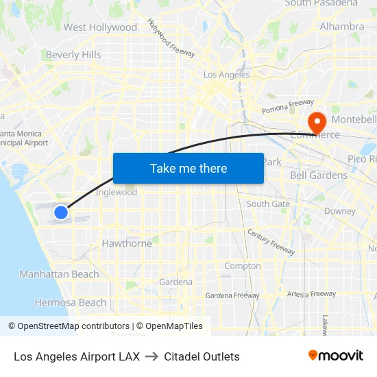 Los Angeles Airport LAX to Citadel Outlets map