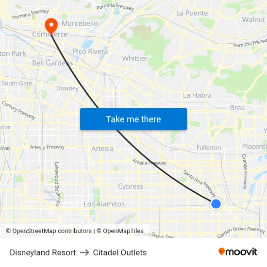 Disneyland Resort to Citadel Outlets map