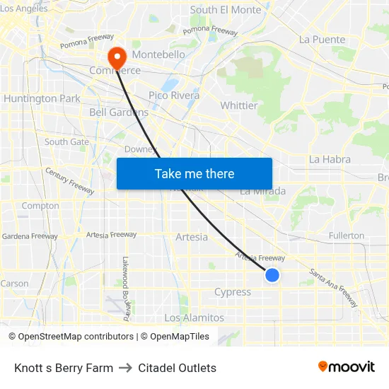Knott s Berry Farm to Citadel Outlets map