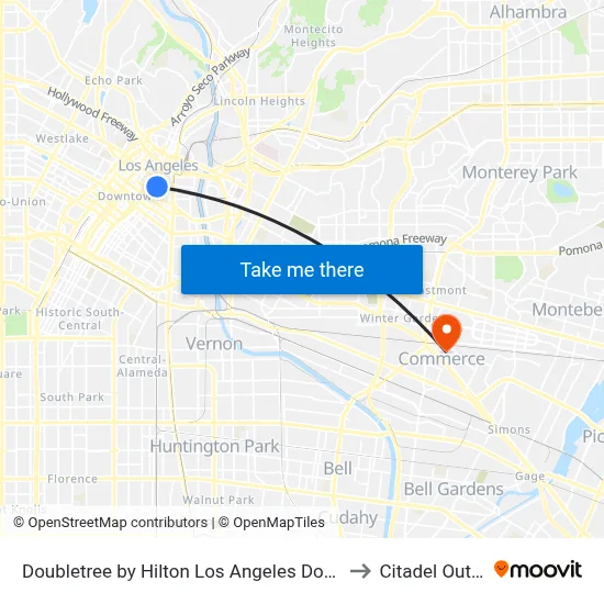 Doubletree by Hilton Los Angeles Downtown to Citadel Outlets map