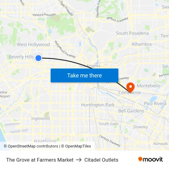 The Grove at Farmers Market to Citadel Outlets map