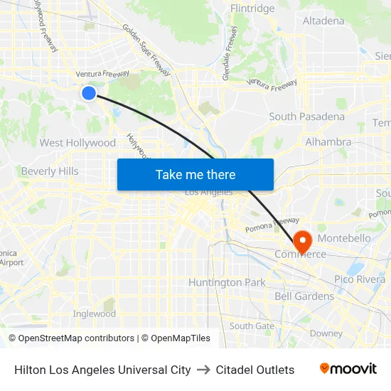 Hilton Los Angeles Universal City to Citadel Outlets map