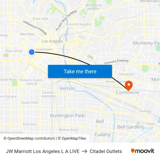 JW Marriott Los Angeles L A LIVE to Citadel Outlets map