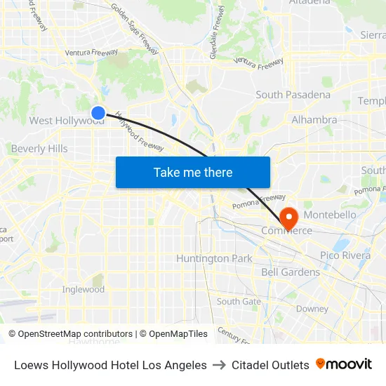 Loews Hollywood Hotel Los Angeles to Citadel Outlets map