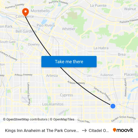 Kings Inn Anaheim at The Park Convention Center to Citadel Outlets map