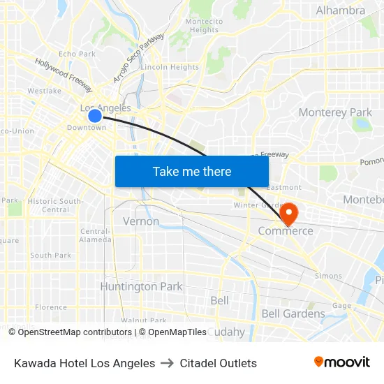 Kawada Hotel Los Angeles to Citadel Outlets map