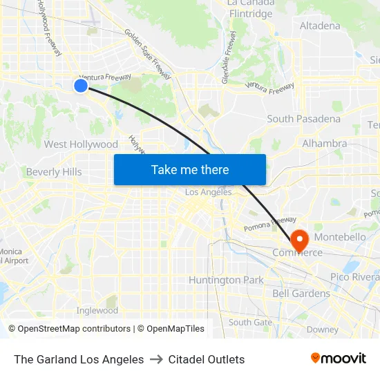 The Garland Los Angeles to Citadel Outlets map