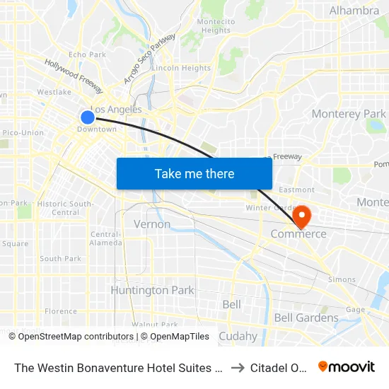 The Westin Bonaventure Hotel Suites Los Angeles to Citadel Outlets map