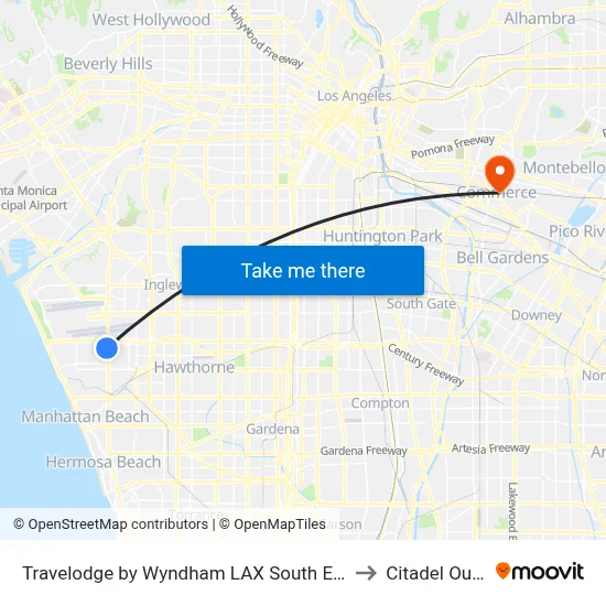 Travelodge by Wyndham LAX South El Segundo to Citadel Outlets map