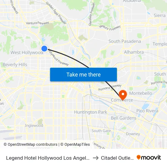 Legend Hotel Hollywood Los Angeles to Citadel Outlets map