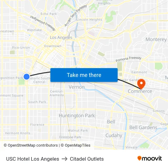 USC Hotel Los Angeles to Citadel Outlets map
