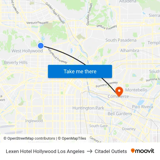 Lexen Hotel Hollywood Los Angeles to Citadel Outlets map