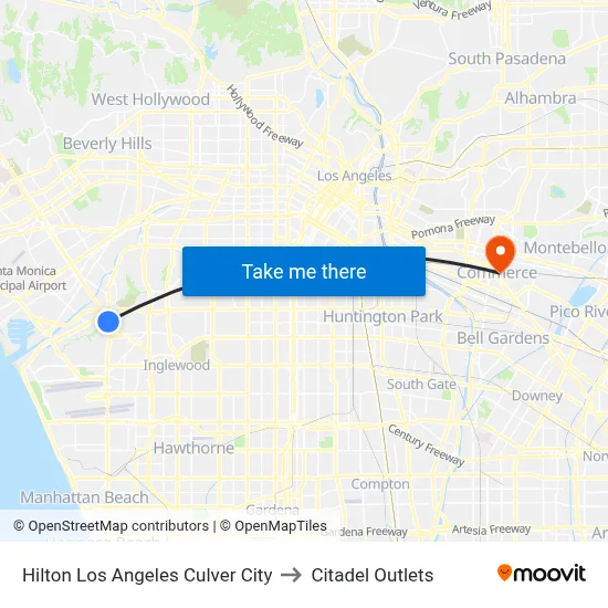 Hilton Los Angeles Culver City to Citadel Outlets map
