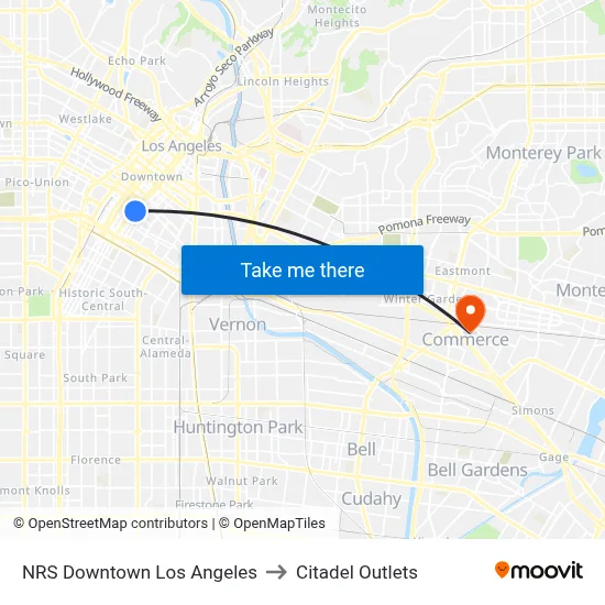 NRS Downtown Los Angeles to Citadel Outlets map