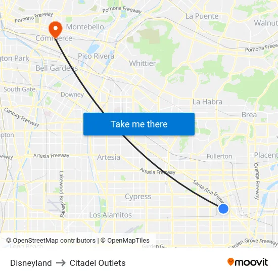 Disneyland to Citadel Outlets map