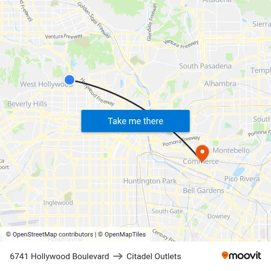 6741 Hollywood Boulevard to Citadel Outlets map