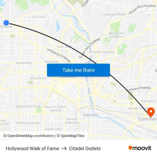Hollywood Walk of Fame to Citadel Outlets map