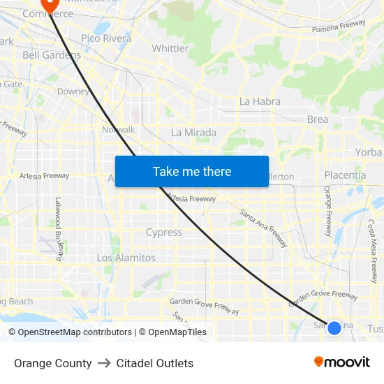 Orange County to Citadel Outlets map