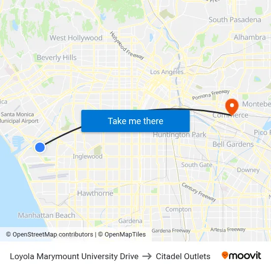 Loyola Marymount University Drive to Citadel Outlets map