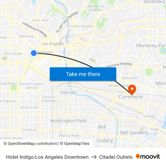 Hotel Indigo-Los Angeles Downtown to Citadel Outlets map