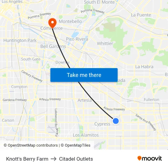 Knott's Berry Farm to Citadel Outlets map
