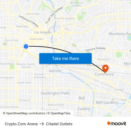 Crypto.Com Arena to Citadel Outlets map