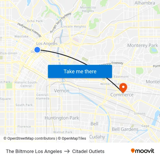 The Biltmore Los Angeles to Citadel Outlets map