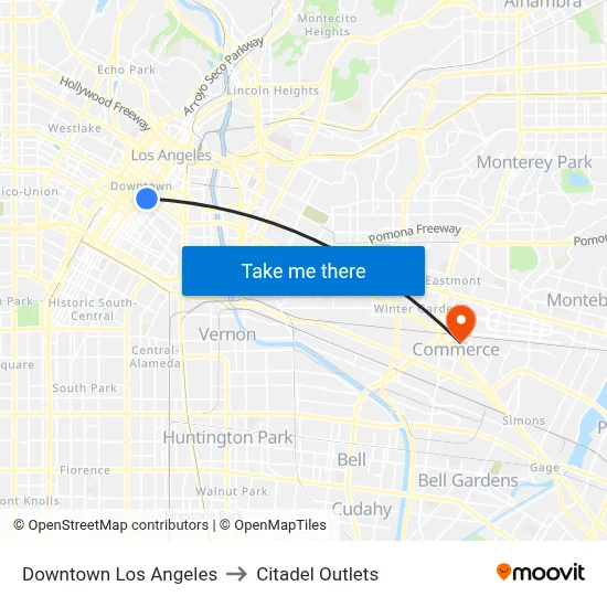 Downtown Los Angeles to Citadel Outlets map