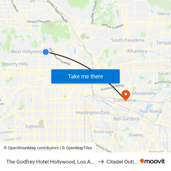 The Godfrey Hotel Hollywood, Los Angeles to Citadel Outlets map