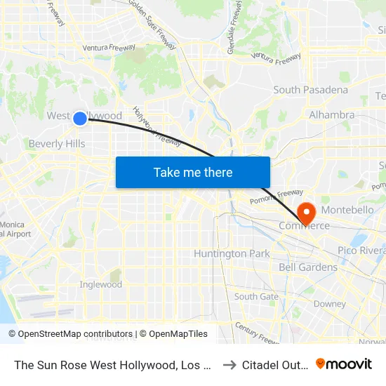 The Sun Rose West Hollywood, Los Angeles to Citadel Outlets map